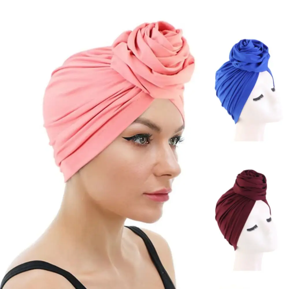 

Raw Silk Turban Caps Headwear Breathable Head Wraps Lightweight Big Rose Flower Nigerian Wedding Geles Party Headgear