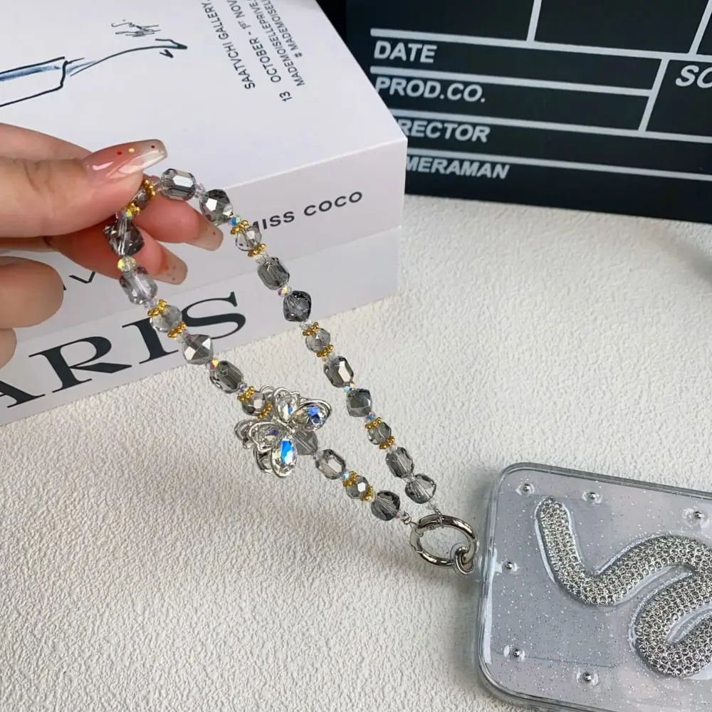 Cute Rhinestone Butterfly Crystal Beaded Phone Chain Women Fashion Luxury Hand-beaded Pendant Phone Lanyard Bag Accessories