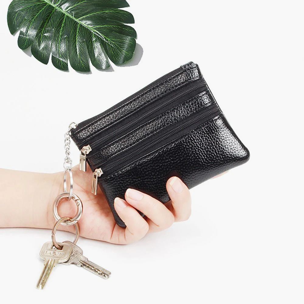 Durable PU Leather Money Coin Purse Waterproof Wear-resistant Wallet Money Bag with Key Ring Zipper Pocket Purse Male