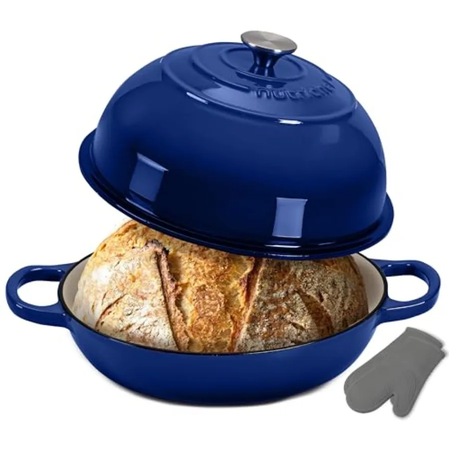 

Эмалированная чугунная хлебопекарная форма-купол 10,2 дюйма для выпечки на закваске с ручками и силиконовыми перчатками, термостойкая до 500°C ° Ф Дишва