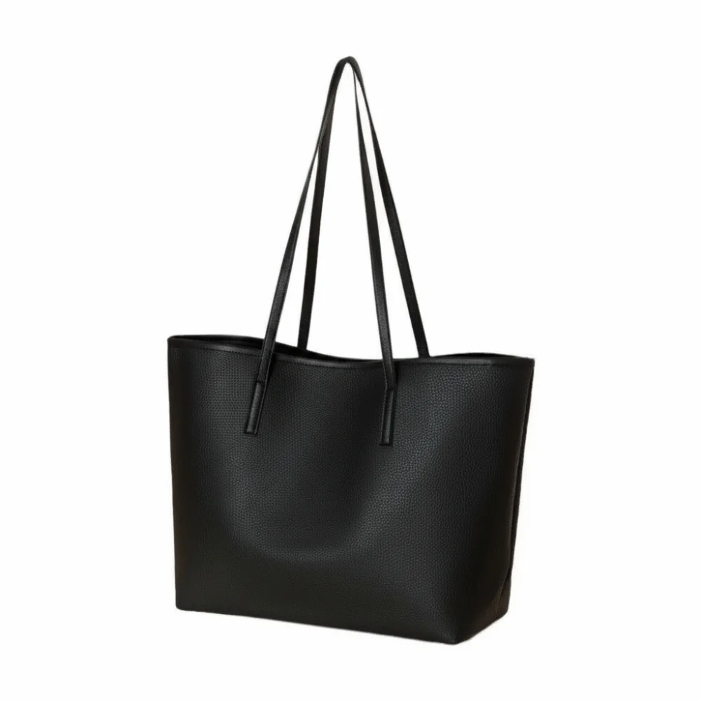 Chic Litchi Texture Tote Bag Leather Large Capacity Shoulder Bag Crossbody Snap Button Design Handbags Women