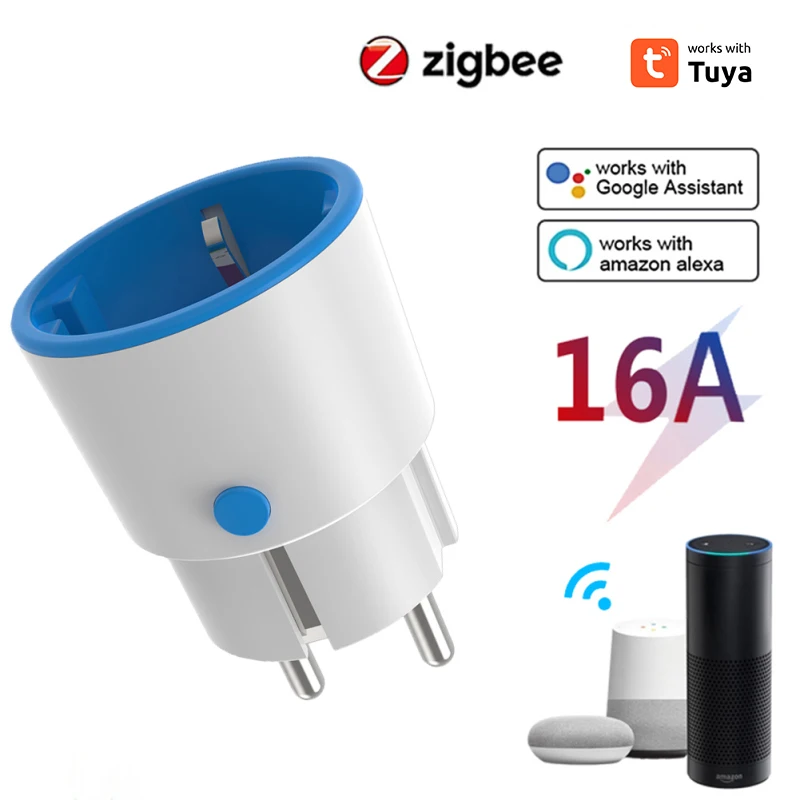 

Tuya Smart Zigbee 3.0 Power Plug 16A Розетка ЕС 3680 Вт Метр Пульт дистанционного управления Работает с Zigbee2mqttt и домашним помощником Tuya Hub
