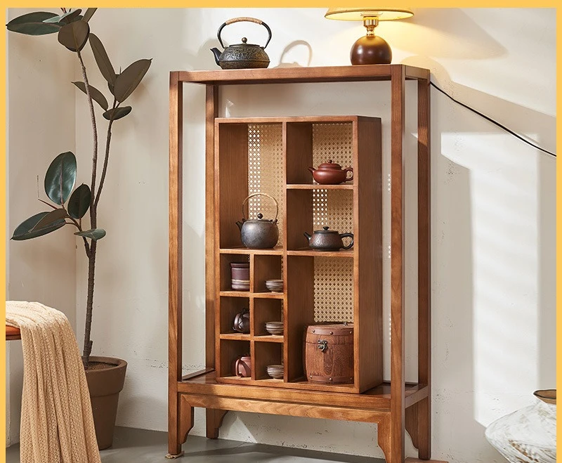 Tea room rattan furniture Duobao Pavilion Bogu frame display cabinet against the wall rattan tea cabinet locker