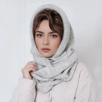 Winter Women Beanies Balaclava Hat Scarf Knitted Hooded Caps Outdoor Warm One-Piece Neck Collar Hats for Girls - Image 3