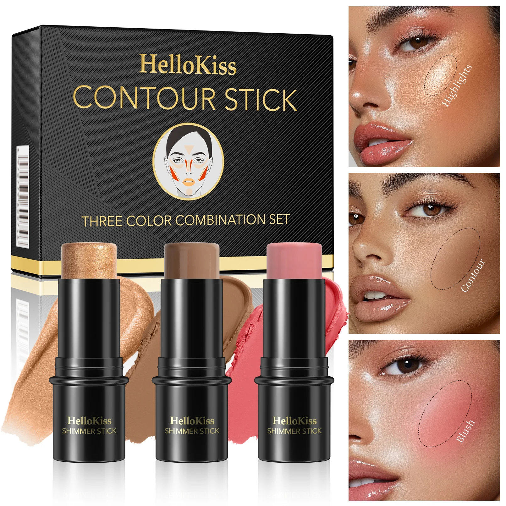 4-delige concealerstickset met borstel Creëer een lichtgewicht afwerking Make-up Markeerstift & Bronzer & Blush Sticks Fleuren het gezicht