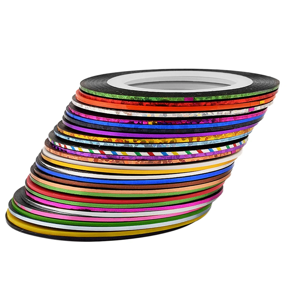 30 Uds. De líneas adhesivas de rayas para cinta, cinta artística para manicura, herramientas de diseño brillante, pegatinas para uñas Diy, cintas artesanales