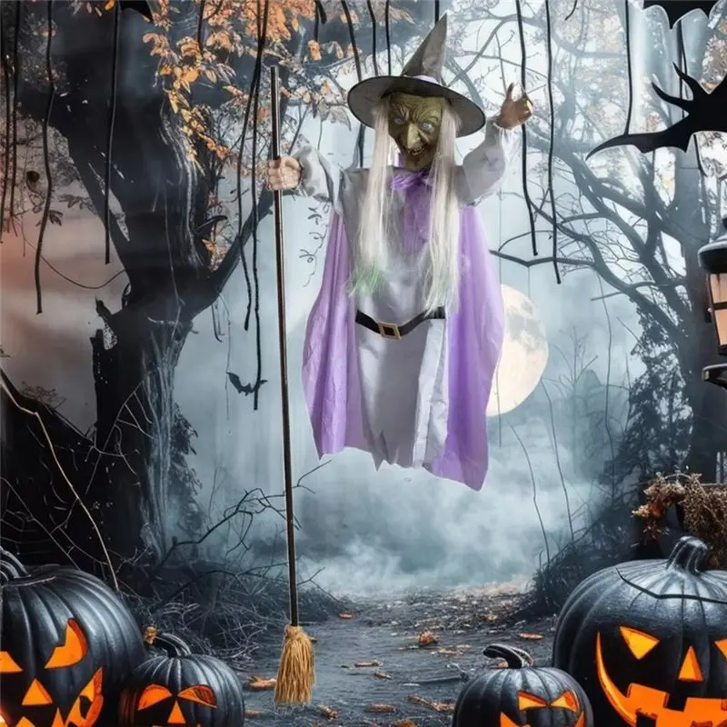 Halloween Decorations For Home-6 Ft Animated Hovering Witch Animatronics Prop-Spooky Scary Outdoor Decor For Home Exterior view 3