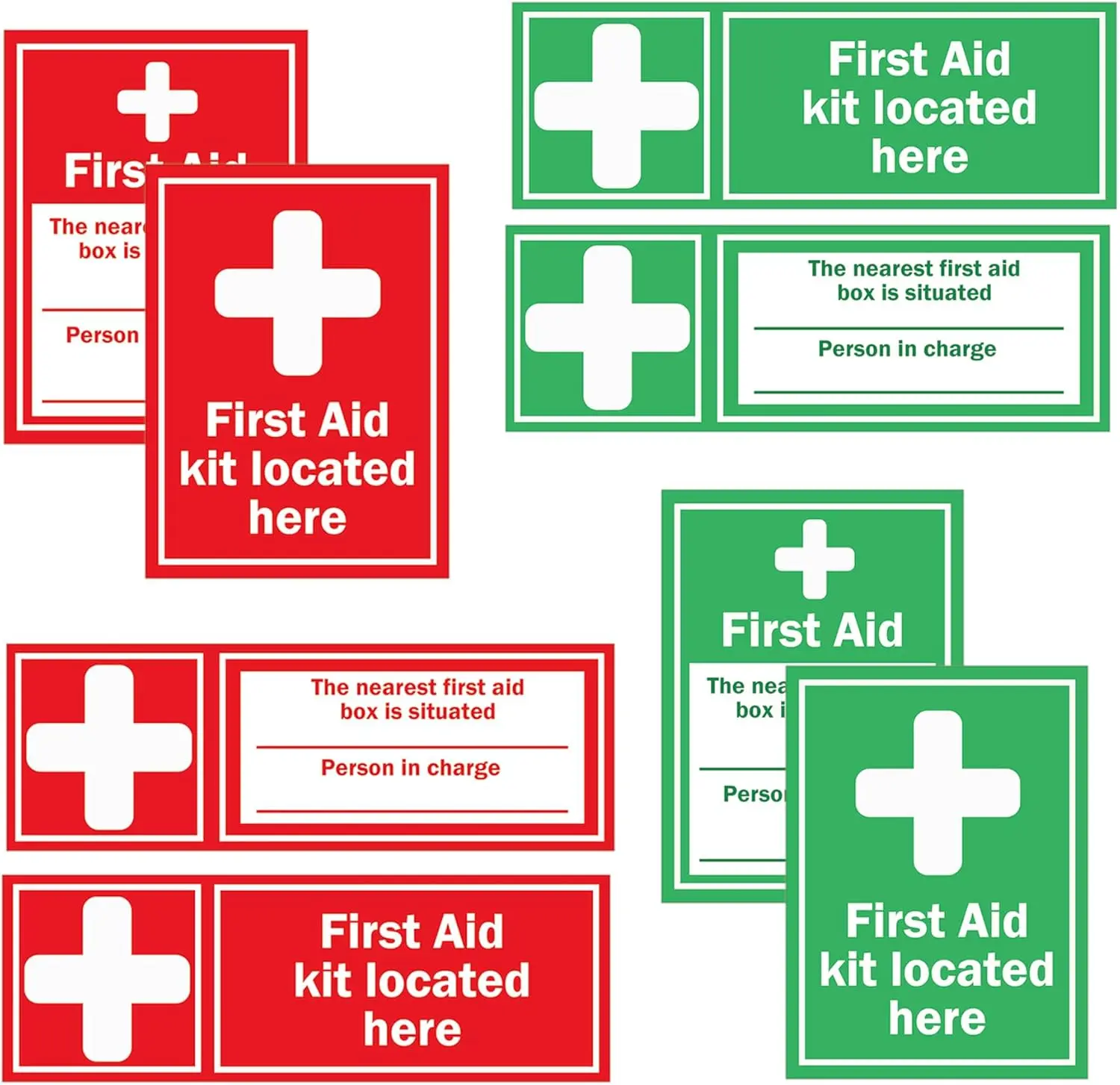 8 Pack First Aid Kit Medical Emergency Sign Health and Safety Signage 4 Set Red and Green Medical First Aid Kit Stickers