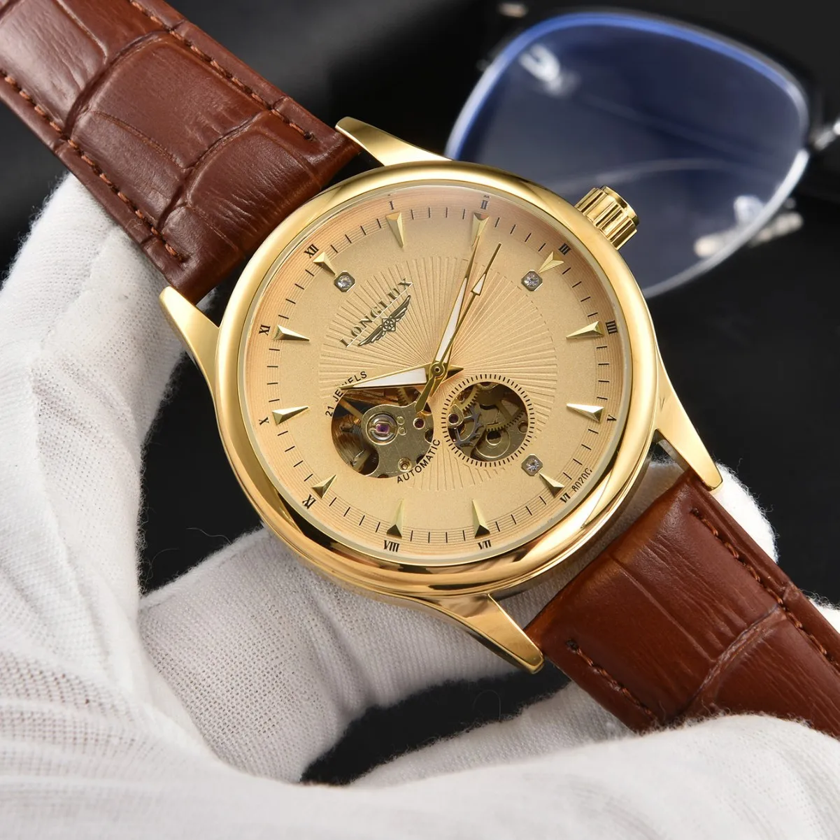 Leather waterproof watch, high-end fully automatic mechanical watch, popular men's and women's watches