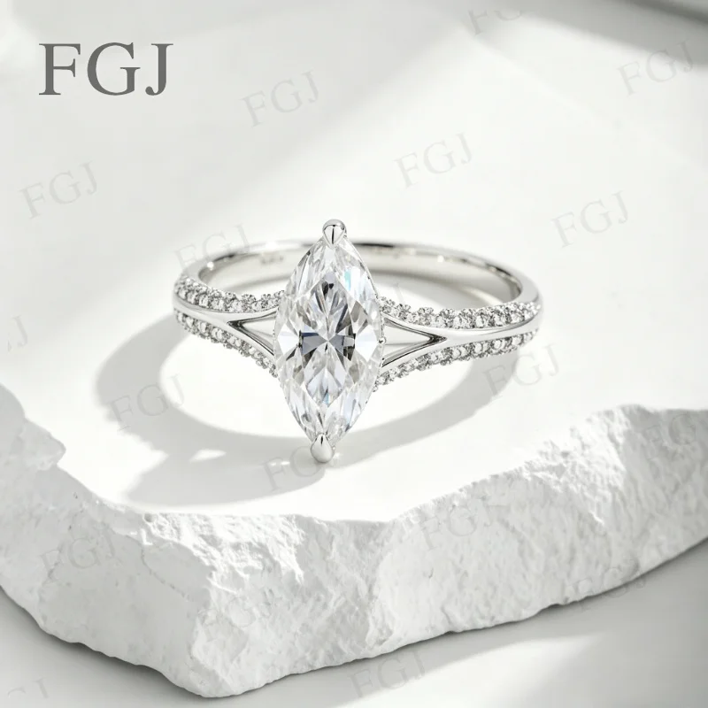 Luxury Marquise Cut Moissanite Stacking Rings S925 Silver Split Shank 2ct Engagement Band Women Bridal Sets Wedding Jewelry