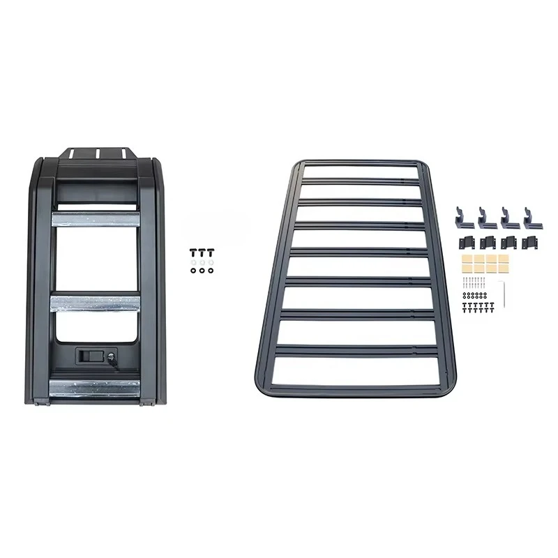 Aluminum folding side ladder, roof platform off-road mech style black modification frame accessories