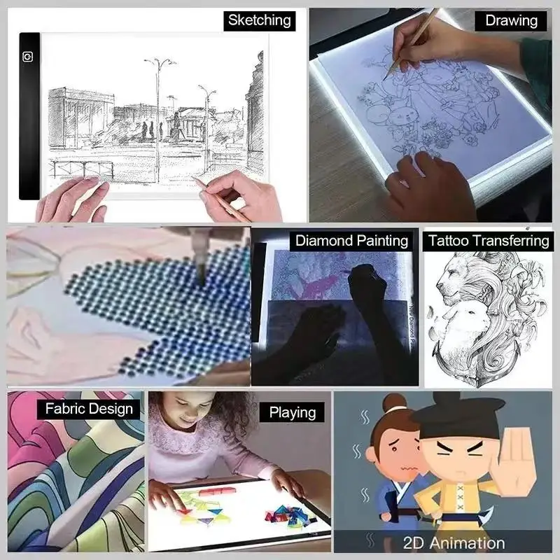 طاولة نسخ LED للأطفال، لوحة رسم شفافة، طاولة نسخ، سطوع قابل للتعديل، ضوء ليلي