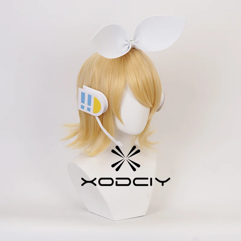 High Quality Rin Len Cosplay Wig Short Golden Heat Resistant Synthetci Hair Anime Cosplay Wigs + Track + Wig Cap
