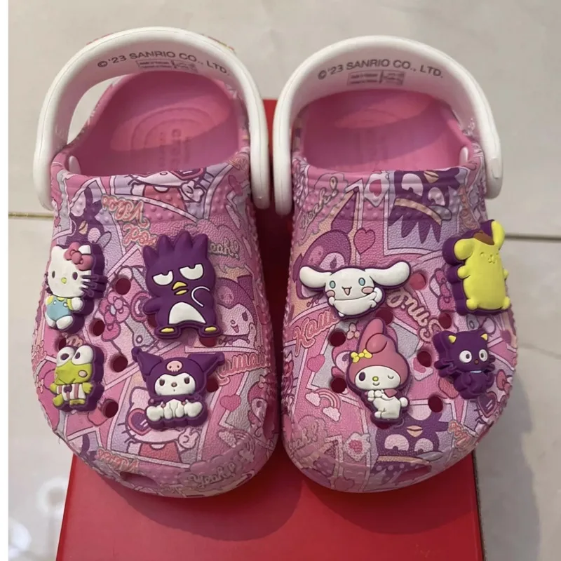 

Miniso Hello Kitty детские тапочки новые летние Kuromi Melody Аксессуары для девочек Мультяшные Нескользящие мягкие сандалии с запахом на носках подарок