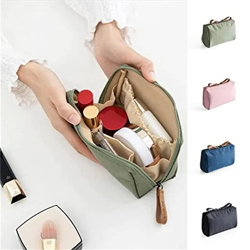 Geteilte Kosmetiktasche mit großem Fassungsvermögen in verschiedenen Farben, Reise-Aufbewahrungstasche für Kosmetik mit Lippenstiftfach, Reißverschluss-Handtasche – Detail 4