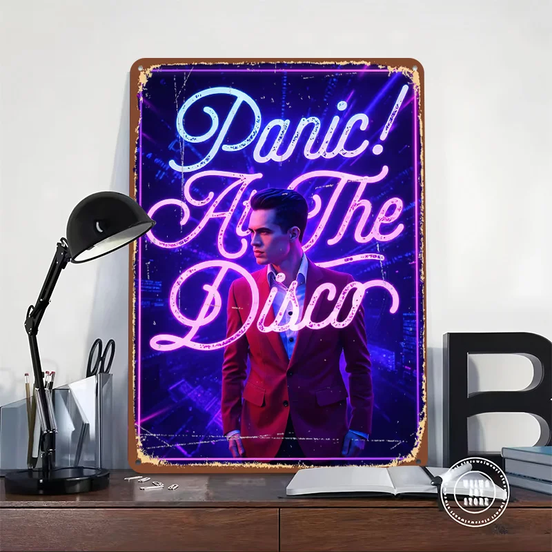 Panic! At The Disco Neon Portrait Tinplate Poster Customized Wall Art Vintage Metal Signs Retro Tin Plaque for Decoration Home