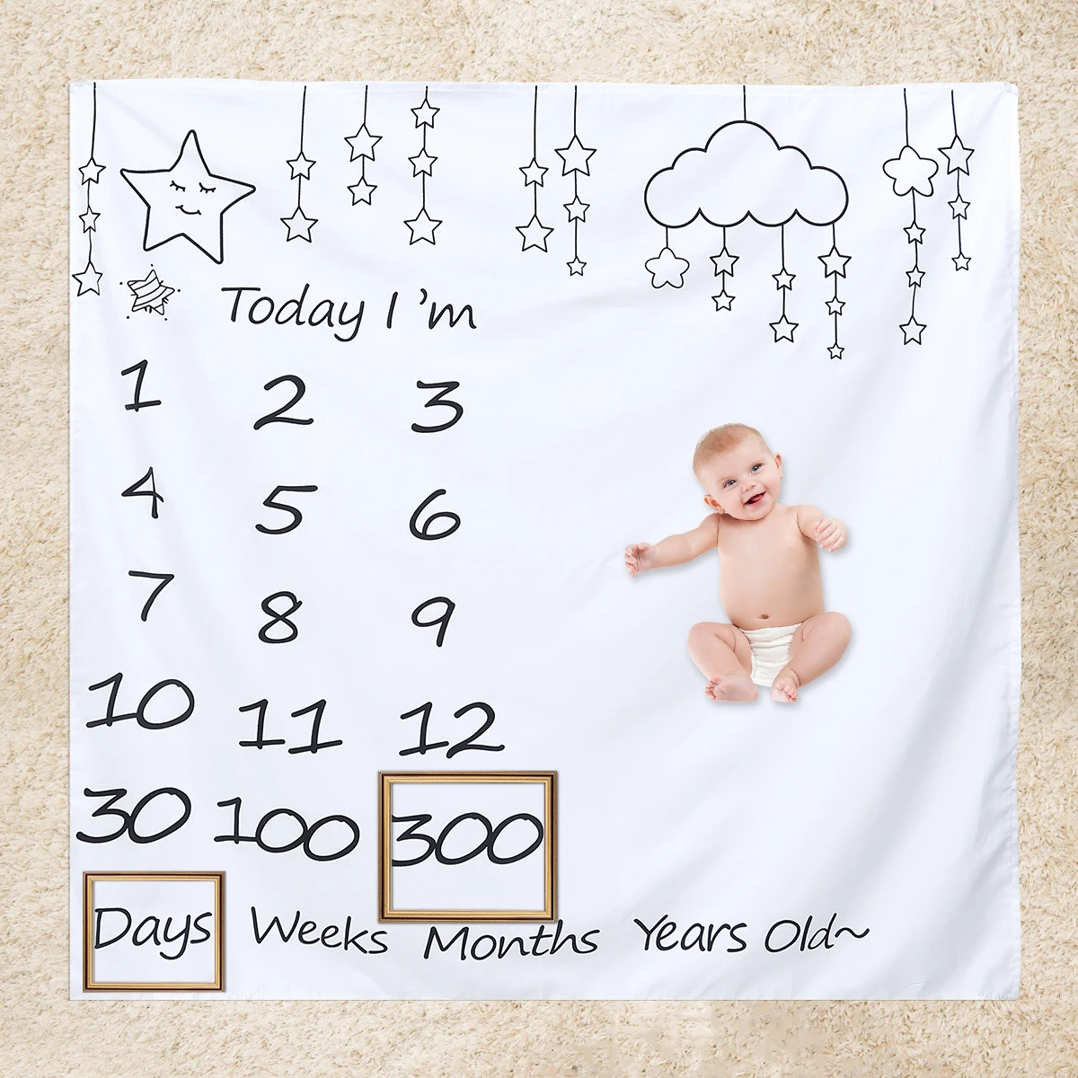 

Photography Backdrop Stars Cloud Pattern Seamless Wrinkle Free Durable Premium Fabric Birthday Party
