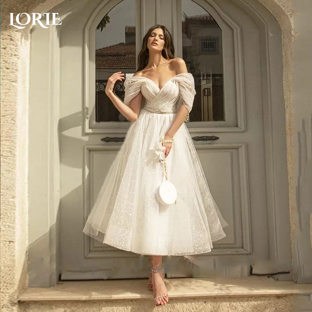 

LORIE Off-Shoulder Wedding Dress A-line Ruched Sweetheart Bride Gowns 2024 Tulle Backless Bridal Dresses White stidos de novia