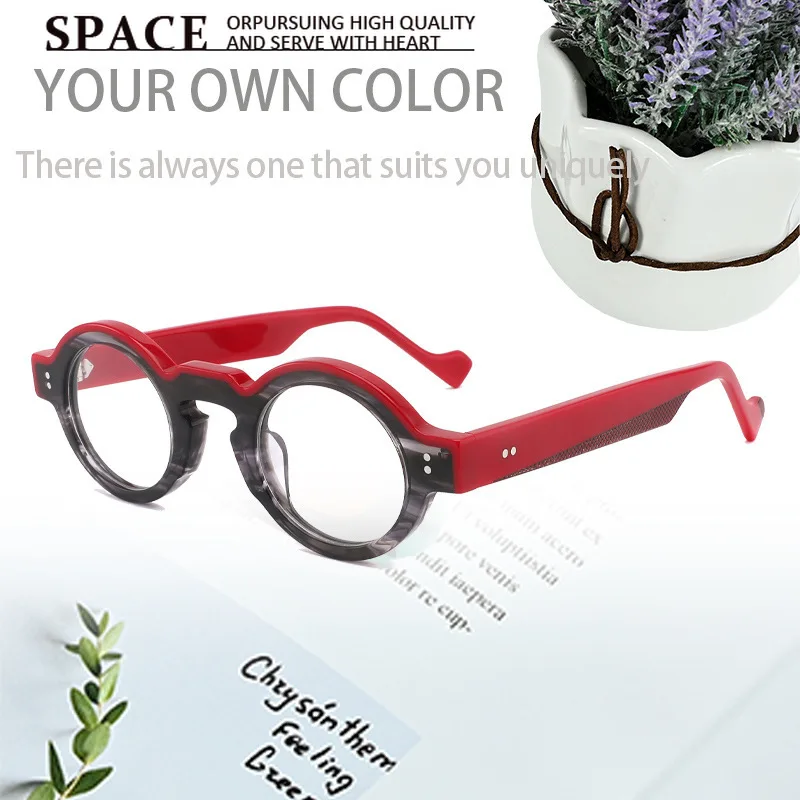 Hip Hop Style Splicing Round Full Rim Acetate Eyewear Frames Unisex Personalized Fashion Optical Glasses For Daily Styling