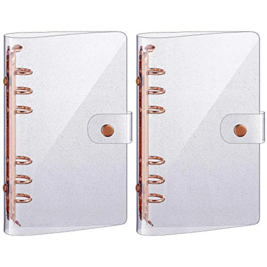

2 Pcs Clear A6 Binder Glitter A6 Budget Binder PVC 6 Ring Cover Rose Gold Soft Notebook Transparent Shell Snap Button Closure L