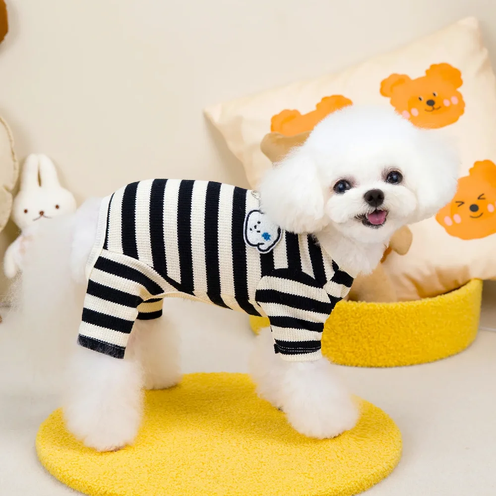 Fashion Dog Jumpsuits Clothes Cute Stripped Dog Spring Dog Pajamas Soft Sleeping wear Pet Four-Legged Jumpsuit Rompers