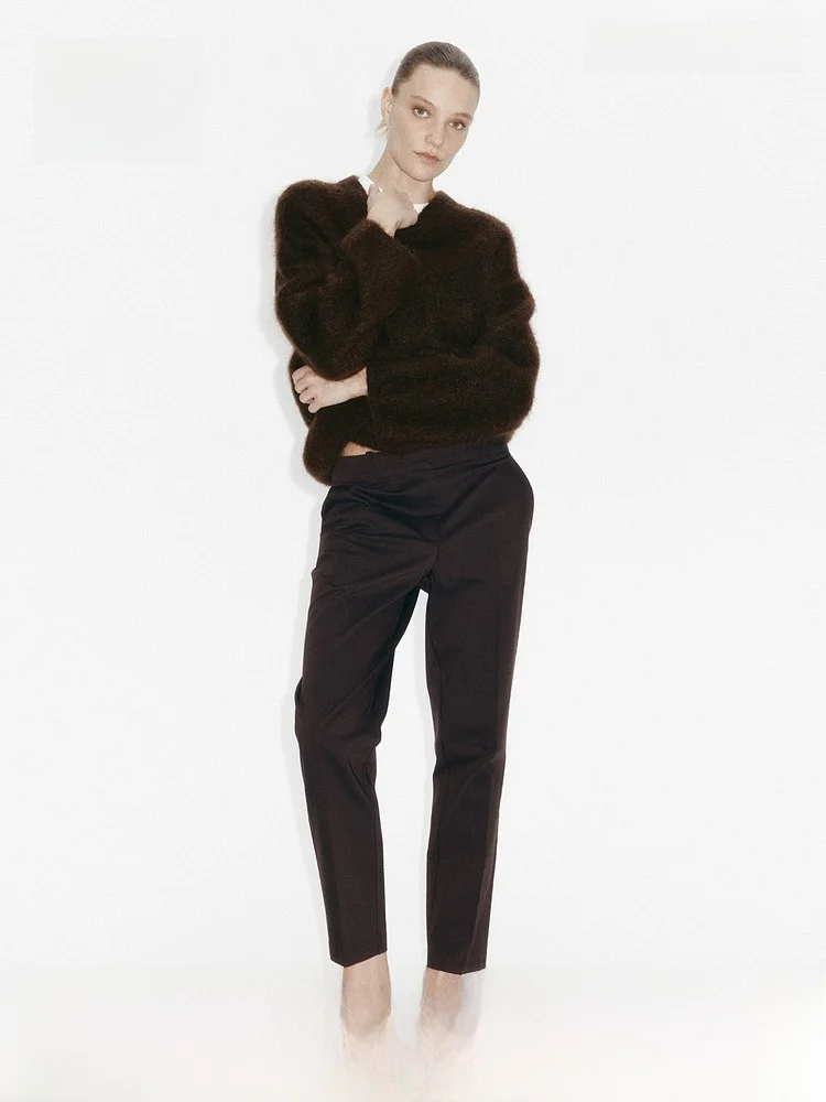 

Новые летние женские брюки-сигареты H&M 1295947, повседневный стиль, естественная талия, смесь полиэстера и хлопка, эластичный пояс