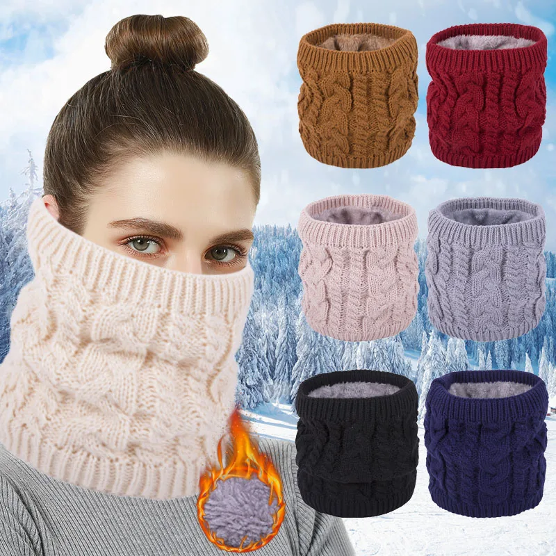 Winter Scarf for Men Plush Fleece Neck Scarf Knitted Wool Snood Warm Women Face Cover Neck Warmer Thick Cashmere Easy Scarves