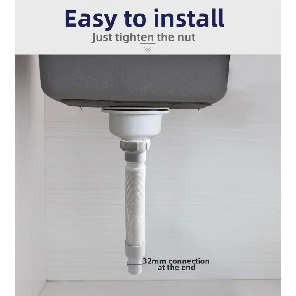 White 1-Pack Expandable Flexible Kitchen Sink Sewer Pipe Bathroom Drains Tube Wash Basin Plumbing Rainwater Down Spout Hose