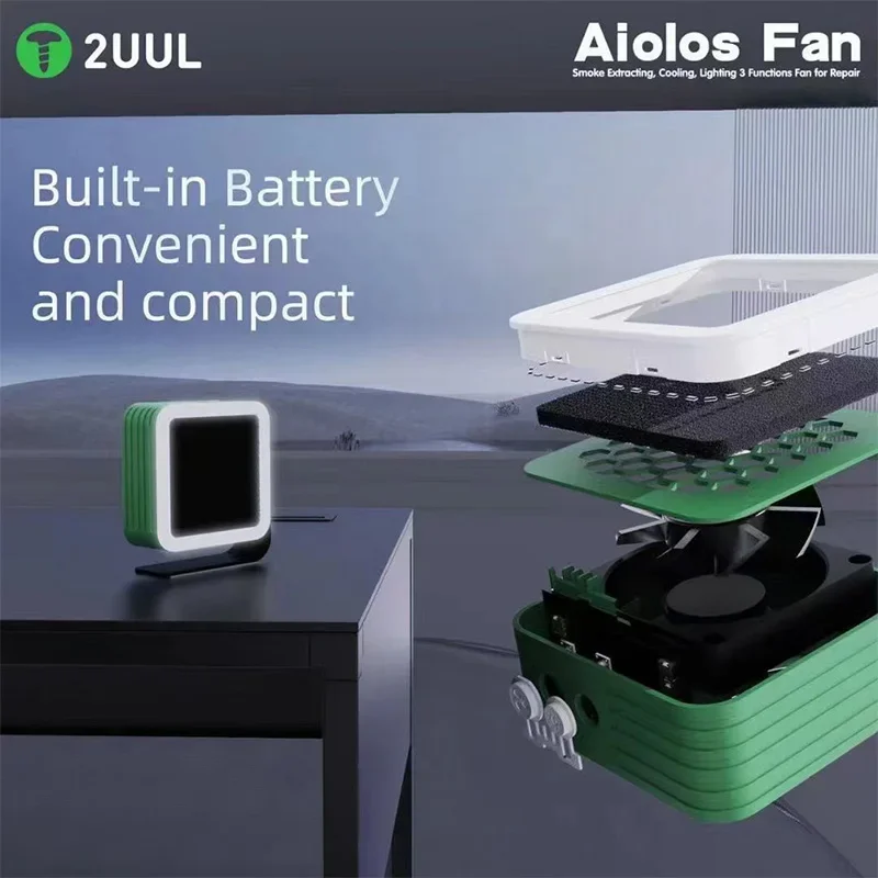 2UUL Aiolos Fan 3 in 1 Portable Fume Extractor Smoke Absorber with LED Light Cooling Fan for Phone PCB Soldering Repair