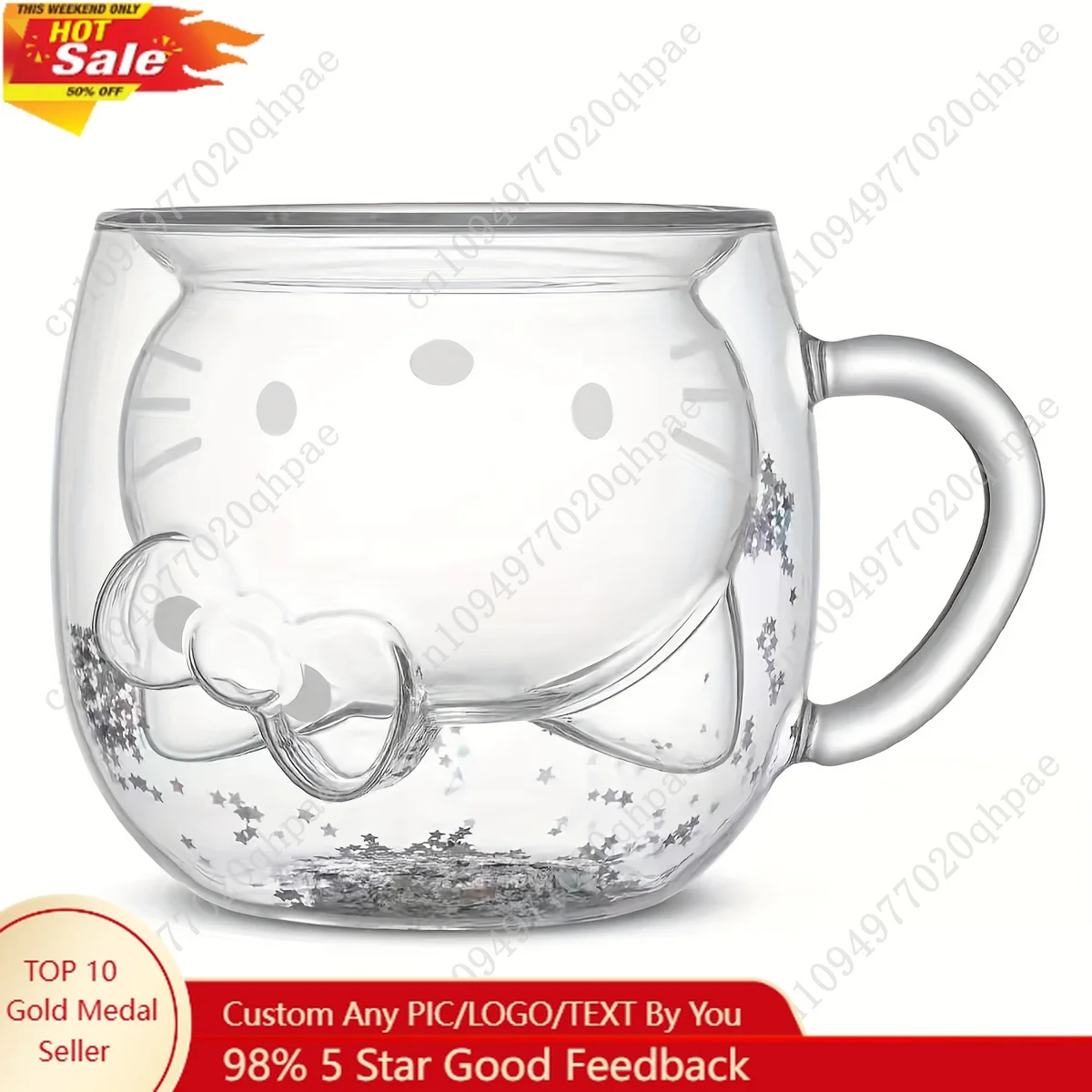 1pc Sanrio Hello Kitty Double-Layer Insulated Glass Mug Suitable for Coffee and Ice Cream Showcasing A Cat-Shaped Interior