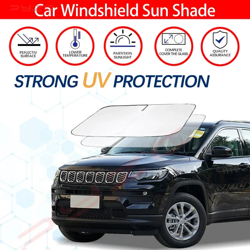 

Windshield Sun Shade For Jeep Compass 2021 2022 2024 Sunshade Sun Visor Protector Foldable Blocks UV Rays Keep Your Car Cooler