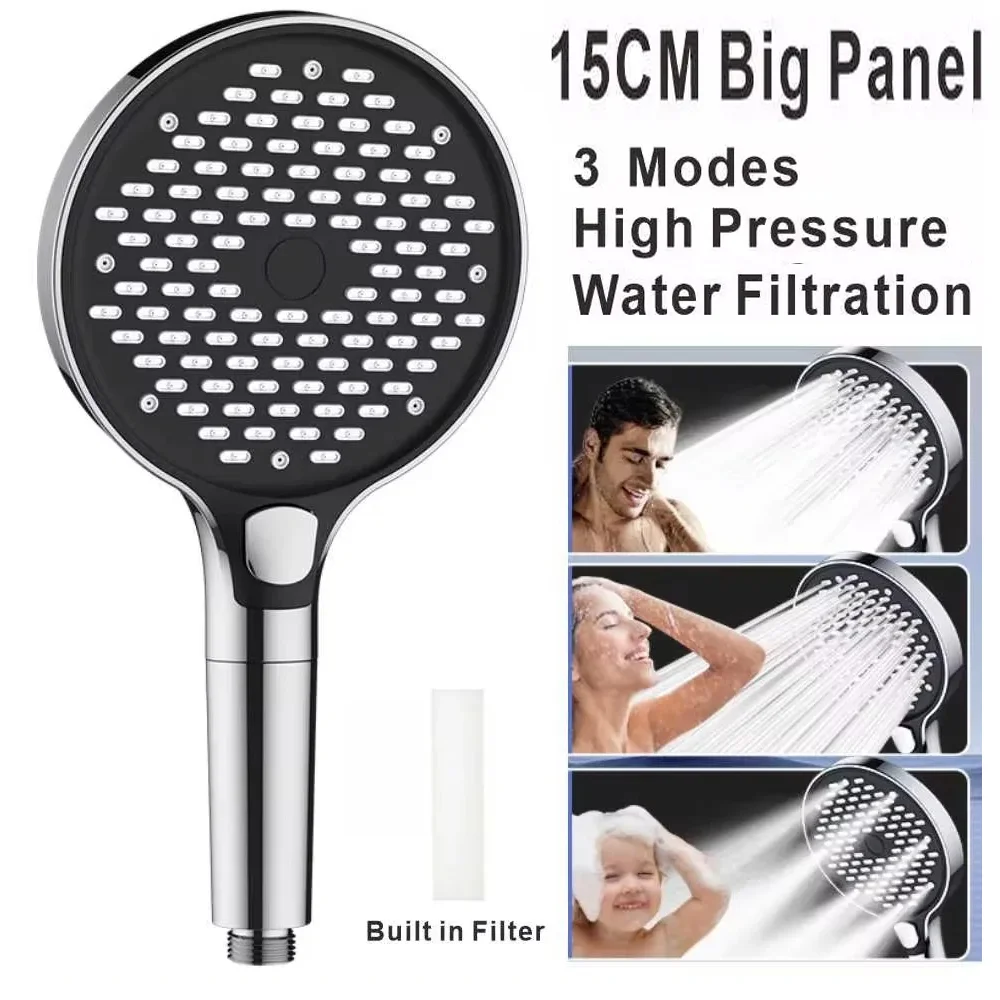 15CM Big Panel High Pressure Shower Head With Filter 3 Modes Large Flow Spray Nozzle Massage Shower Faucet Bathroom Accessories