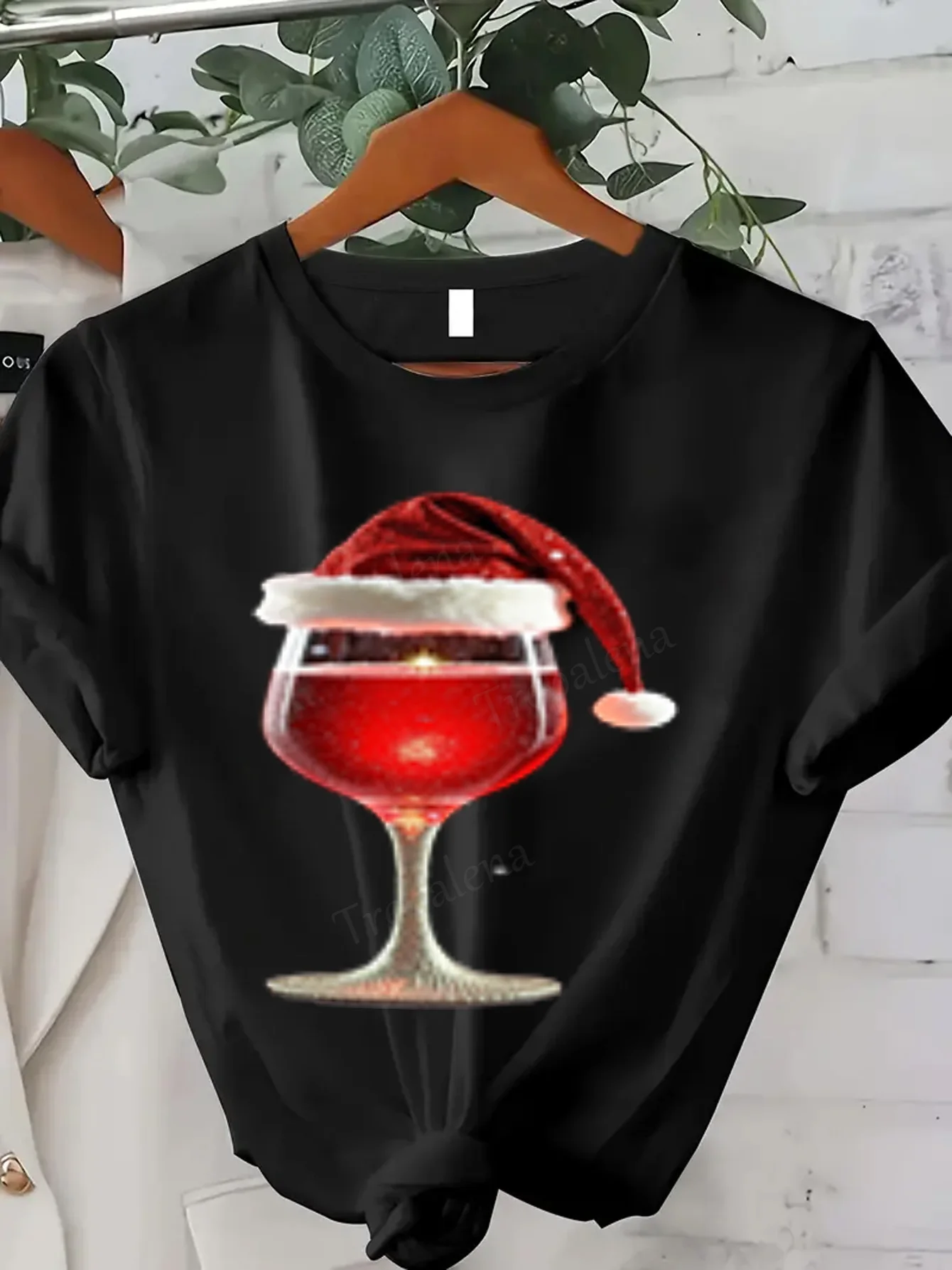 여성 티셔츠 섹시한 크리스마스 와인 글라스 티셔츠 여성용