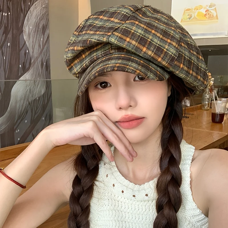 Lightweight Retro Octagonal Plaid Beret for Women, Perfect for Spring And Summer Casual Outfits