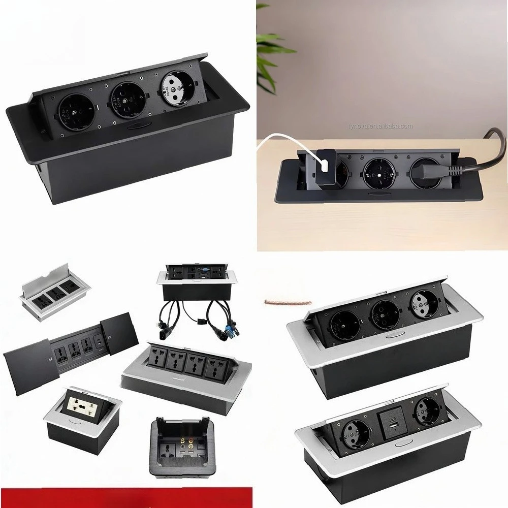 

Европейская стандартная 3-гнездовая выдвижная настольная розетка из алюминиевого сплава, сетевой удлинитель с вилкой стандарта ЕС для офисного стола