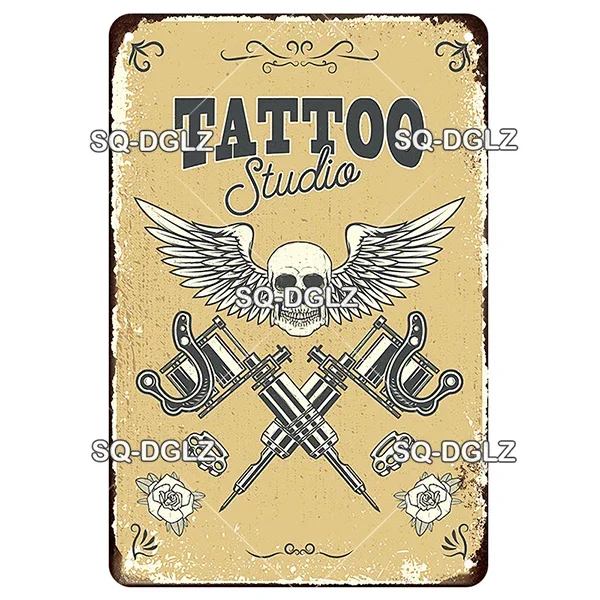 Tatouage Stile Metall Zeichen Plaque Vintage Zinn Zeichen Platte baguette-dekor Für Bar Club Mann grotte Kunst malerei Reise affiche