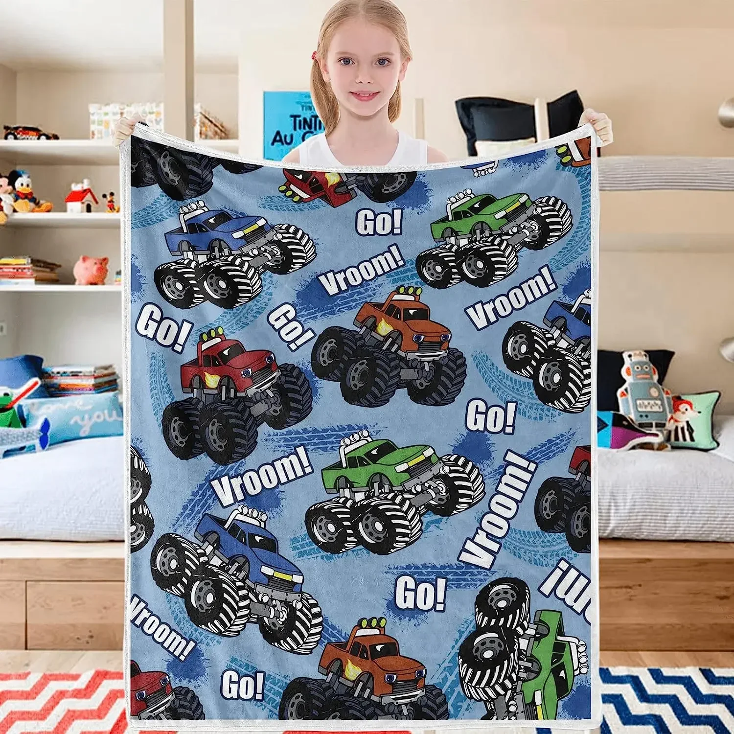 

3D Print Monster Truck Blanket for Boys Car Throw Blankets Blue Soft Flannel Fleece Blanket for Kids Baby New Born covered
