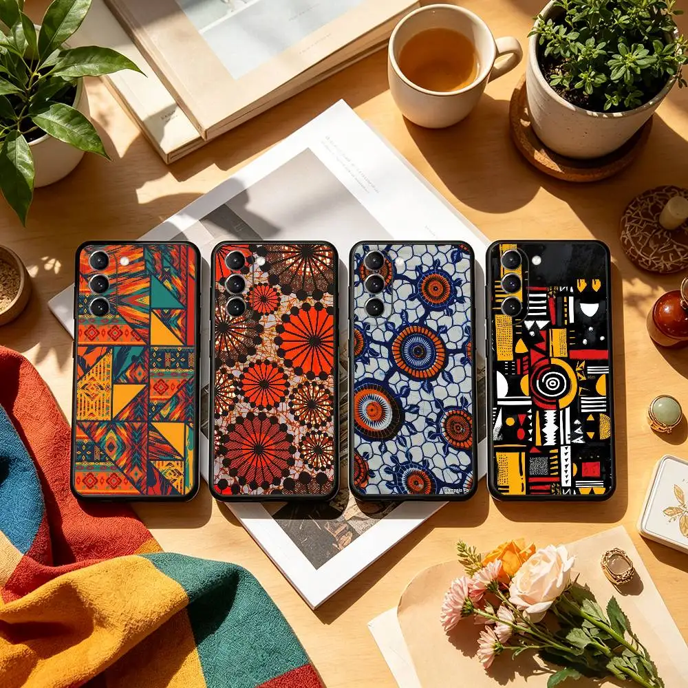 African S-Style Fabric Print  Phone Case Black Silicone Soft For Samsung S26,S25,S24,S23,S22,S21,S30,Ultra,Plus,Fe,Lite