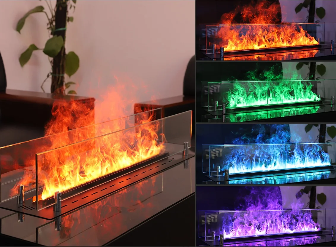 -Cheminée électrique à vapeur d'eau, foyer à flamme 3D, foyer, 60 po