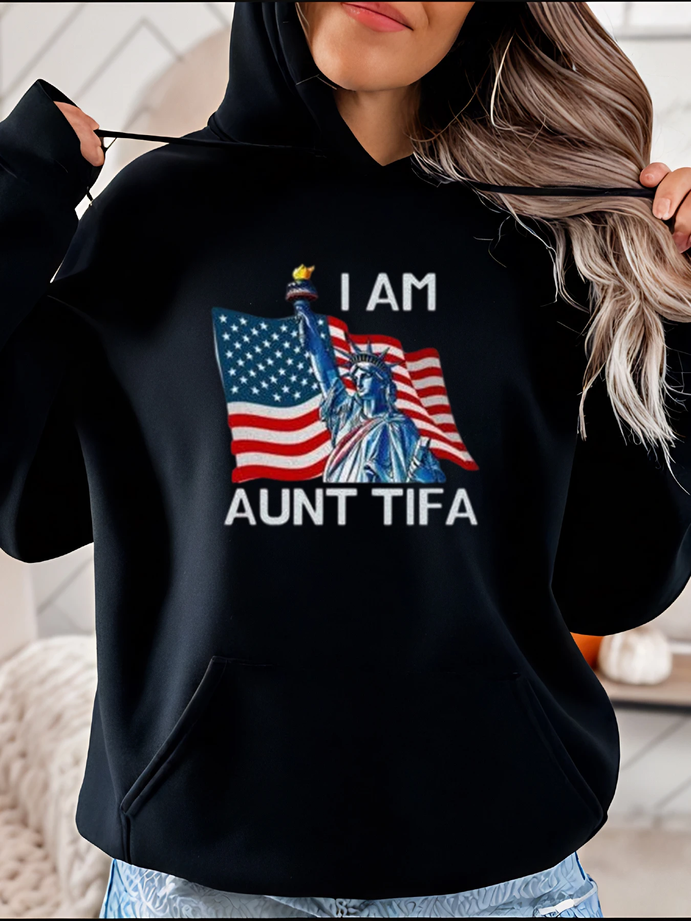 

I AM AUNT TIFA Статуя Свободы Толстовка с принтом флага США Женская повседневная уличная модная толстовка 280
