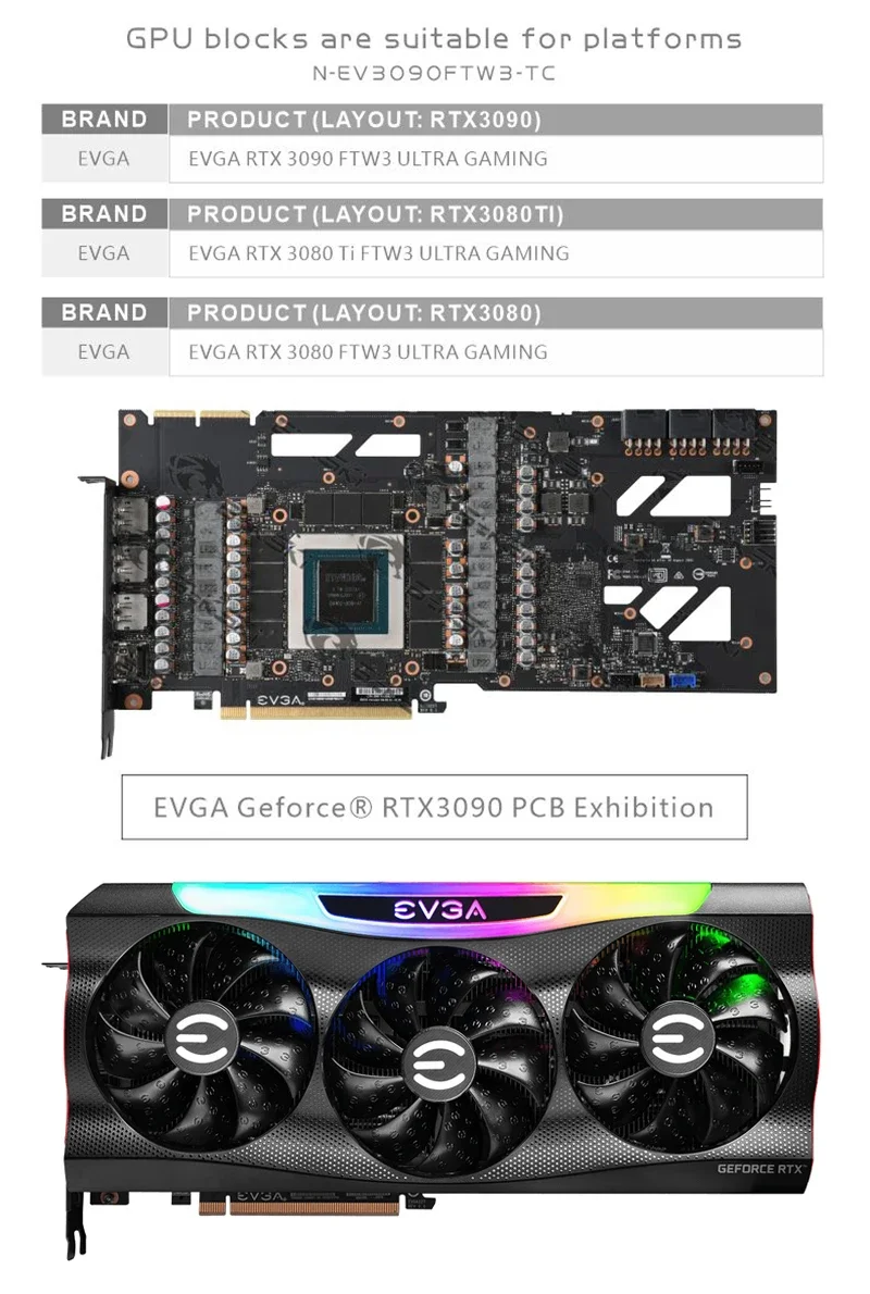 Imagem -03 - Bykski Bloco de Água para Evga Rtx3090 3080 Ftw3 Ultra Gaming Gpu Cartão Radiador Cobre Backplate Ativo Rgb Sync N-ev3090ftw3-tc