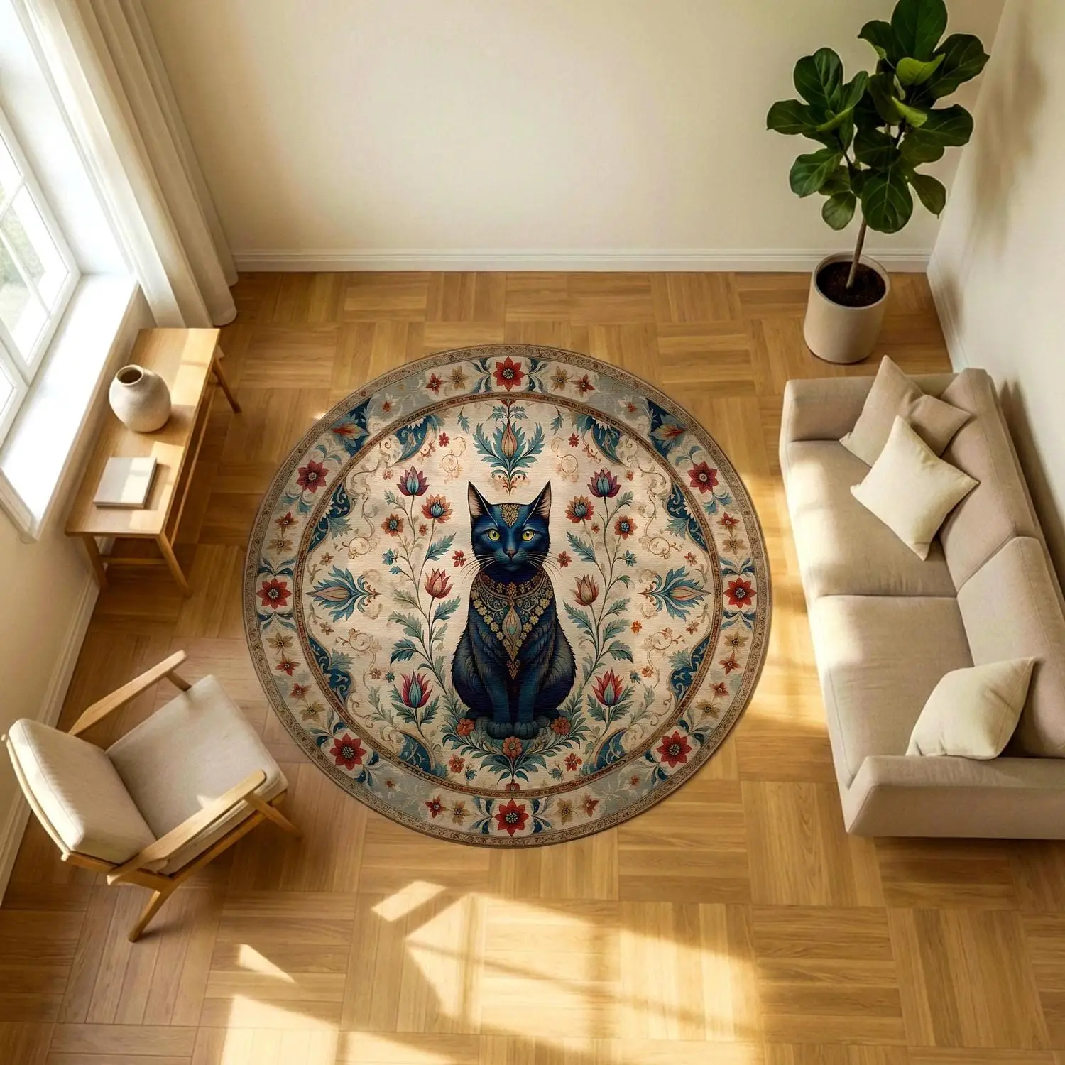 Cat Vintage Animal Leopard Tiger Print Anti Slip Round Rug Soft Washable Floor Carpet Bedroom Living Room Home Indoor Decor Mat