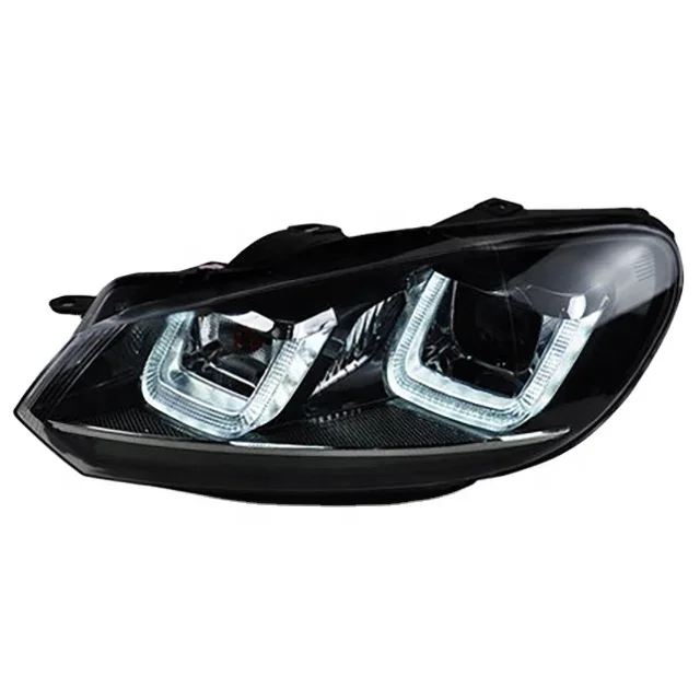 Headlight assembly xenon modified lens double U-type LED daytime running lights for 10-13 models Golf 6