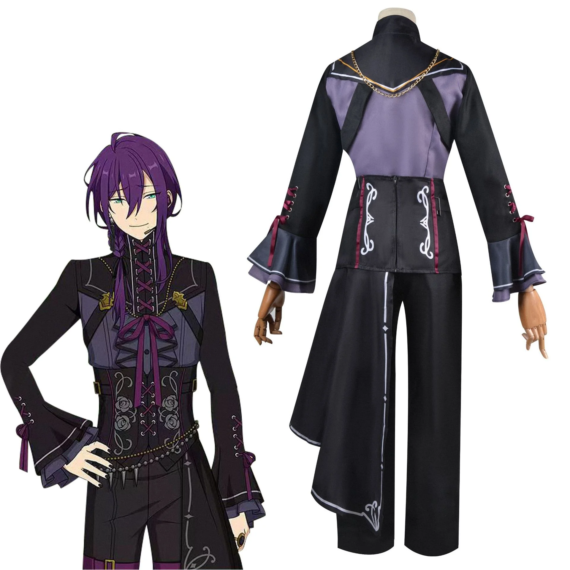 Ensemble Stars 2 Distorted Heart Cosplay Costume Ayase Mayoi Costume Ayase Mayoi Uniform Halloween Cosplay Men Purple Suit Wig