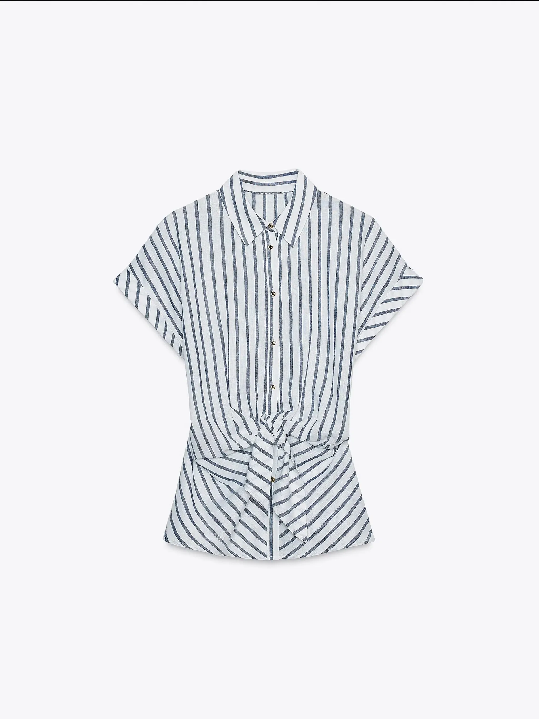 

Retro Striped Linen Casual Loose Women's irt ort Sve Summer Trendy Top Collar Button Closure Regular Fit