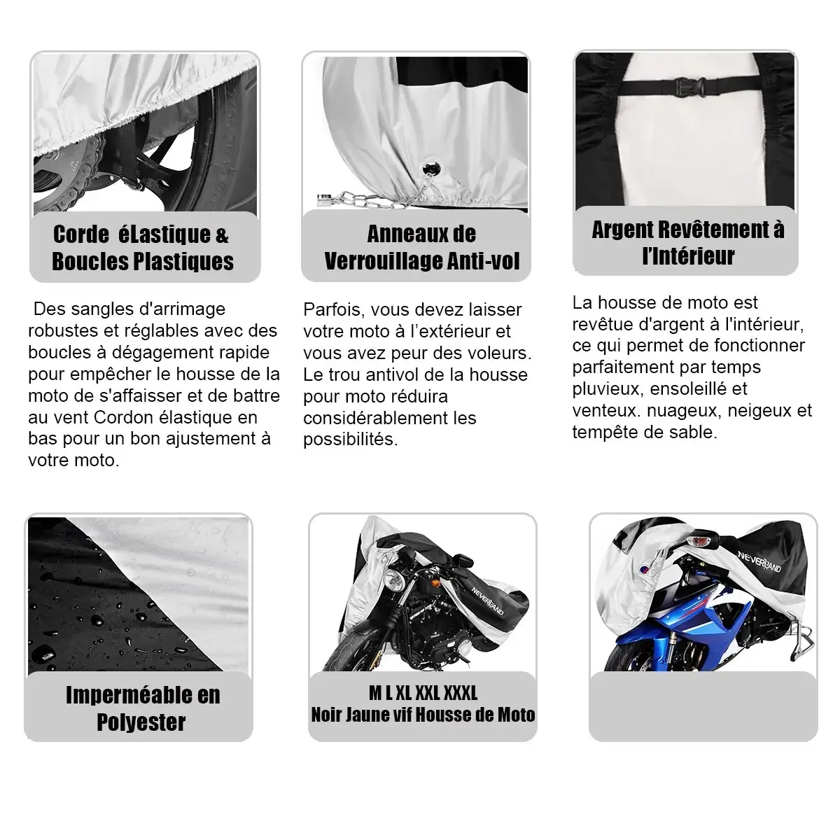NOVSIGHT Motorhoezen Zwart Zilver Waterdichte Motoren Scooter Crossmotor Stof Regen Sneeuw UV Protector Cover Indoor Kap