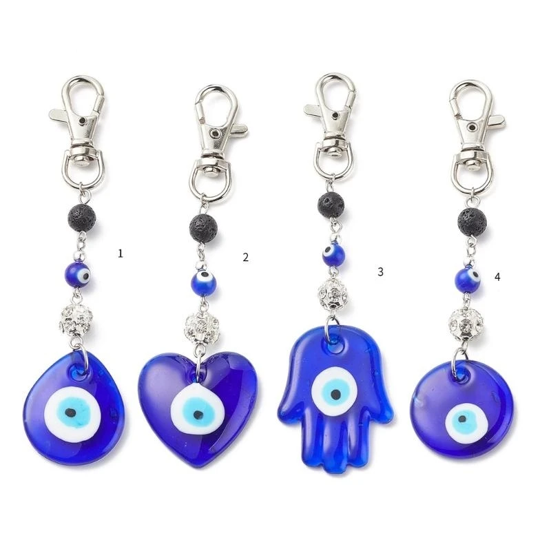  Translucent Blue Eye Bead Keychain Devil Eye Cellphone Strap Beaded Keyring Fashionable Jewelry Pendant for Daily Use