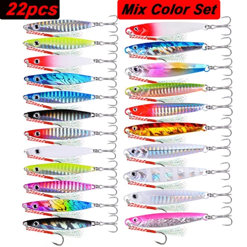 Imagen 1 del producto 22 Uds plantillas de cuchara de Metal juego de Señuelos de Pesca de carpa 40g 30g 20g 17g 10g 7g Crankbait Jig cucharas Wobbler cebo Señuelos de Pesca de Mar Pesca