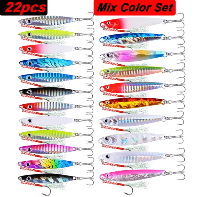 22 SZTUK Metalowe przynęty wędkarskie Carp Fishing Lures Set 40g 30g 20g 17g 10g 7g Crankbait Jig Spoons Wobbler Bait Sea Fishing Lures Pesca