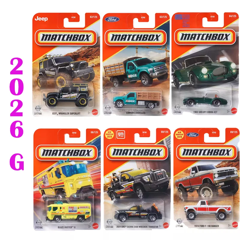 2026G Coche de juguete original Matchbox 1/64 de metal fundido a presión, modelos de vehículos Ford F-100 Ranger 1974, Jeep Wrangler Superlift, Opel, juguetes para niños, regalo